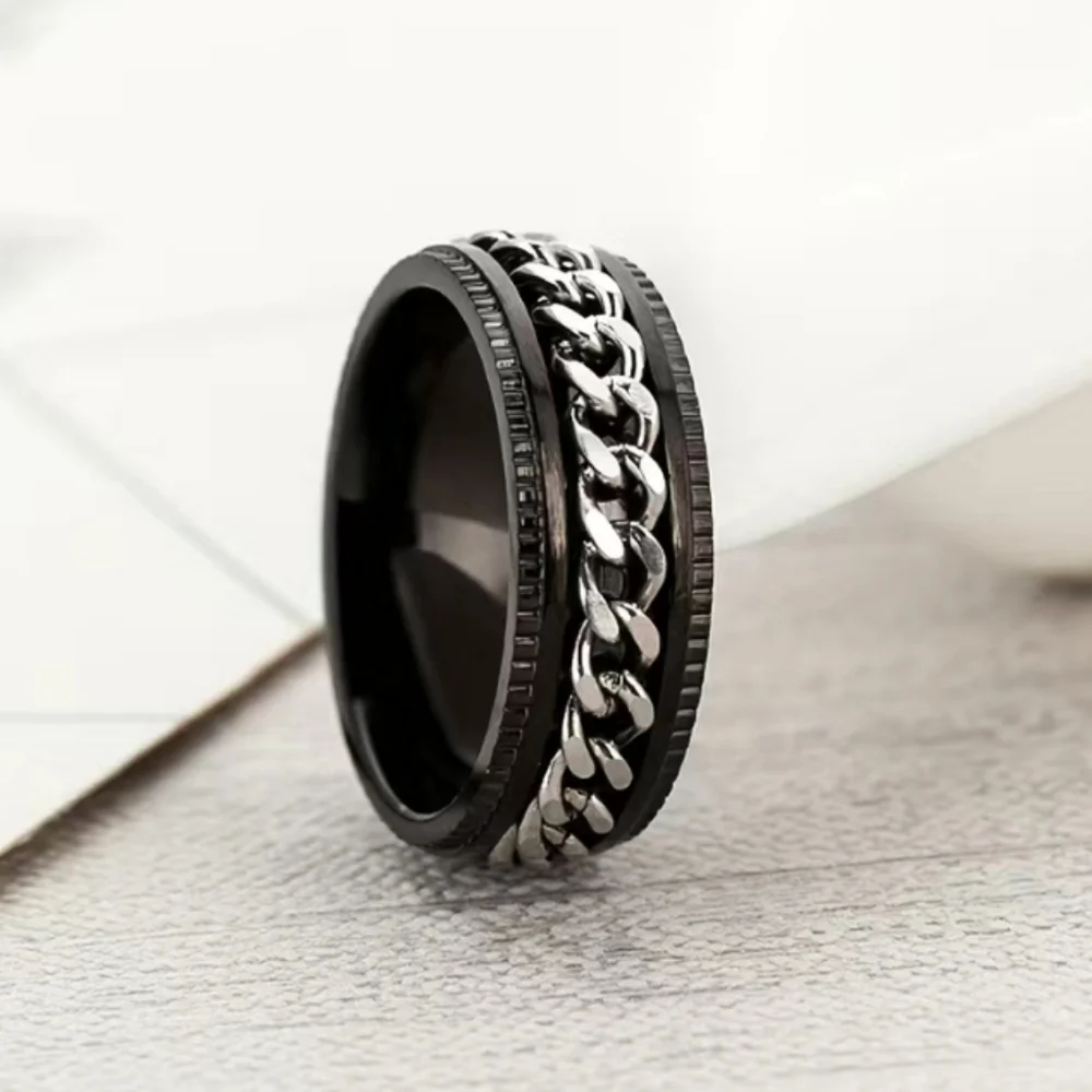 Mens Stainless Steel Black Ring